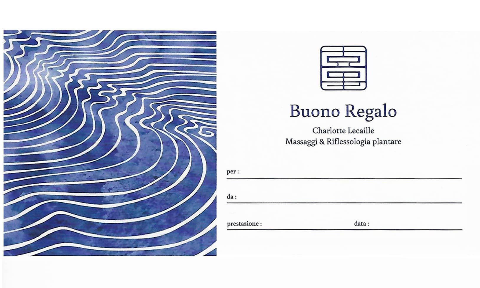 un graphique de vagues bleu et fluides avec le logo asiatique donne envi d'acheter un bon cadeau